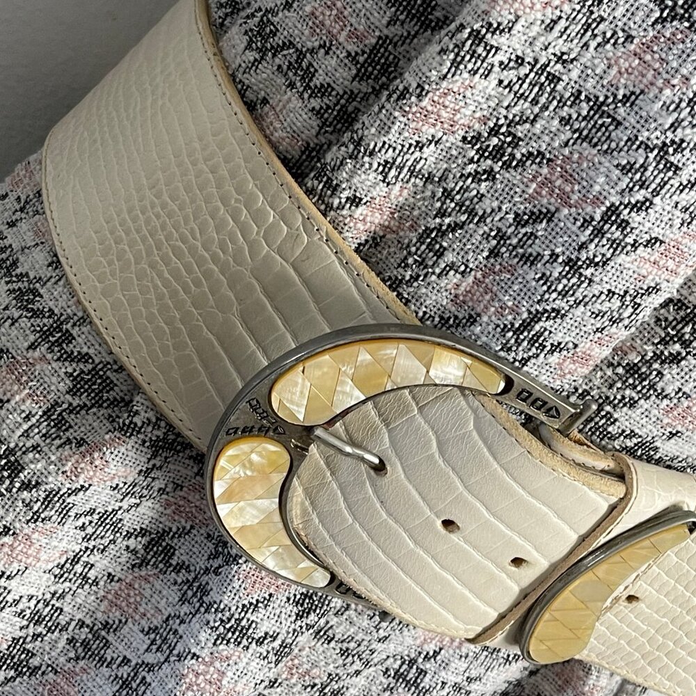AVIATOR by Adelfio made in Italy Vintage Mother of Pearl belt Women's wide belt - Picture 6 of 9
